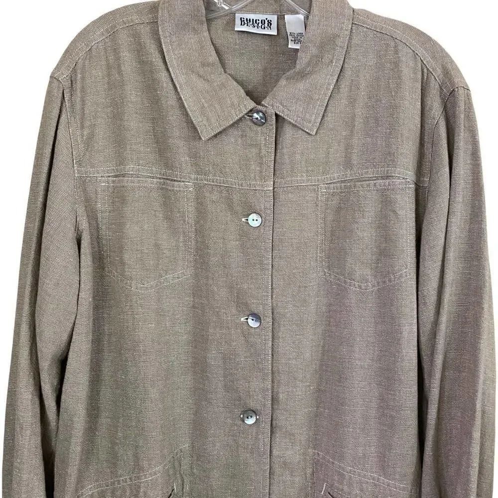 Chico's Design Linen Fringe Bottom Jacket Size 3 - Picture 3 of 7